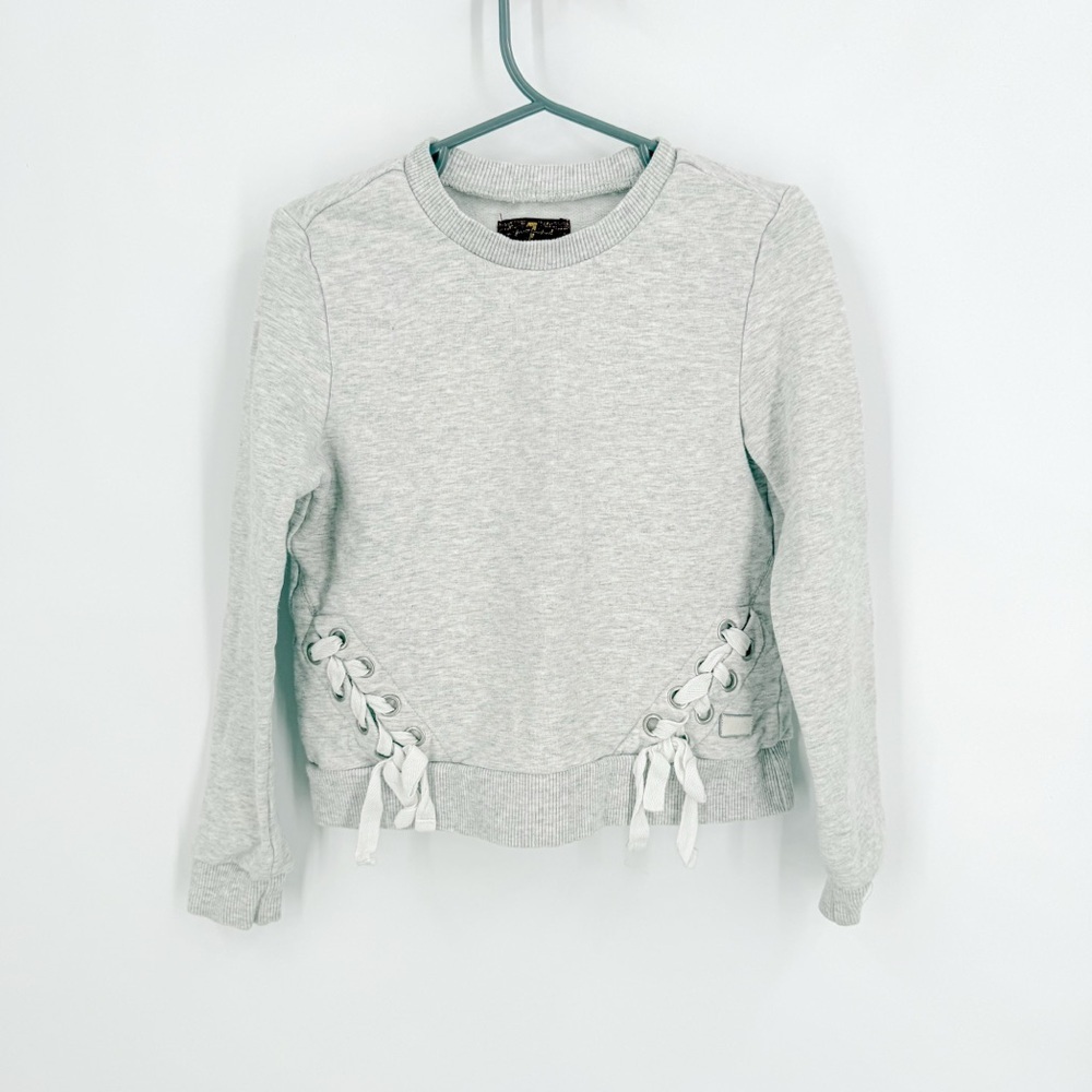 7 For All Mankind Gray Lace-Up Sweater